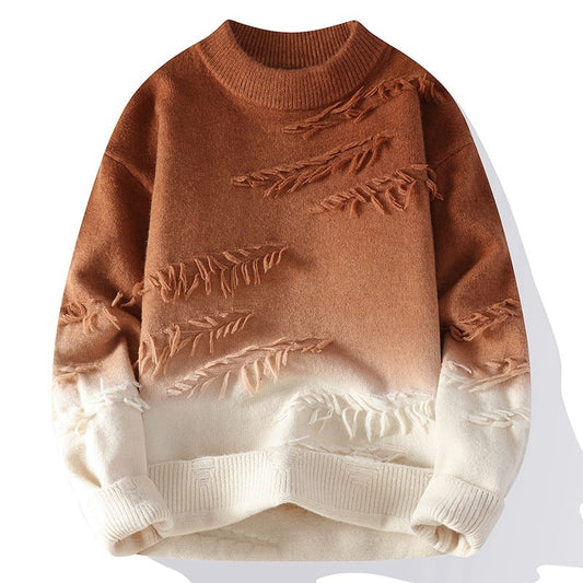 Męski Sweter Z Efektem Ombre I Postrzępionymi Detalami