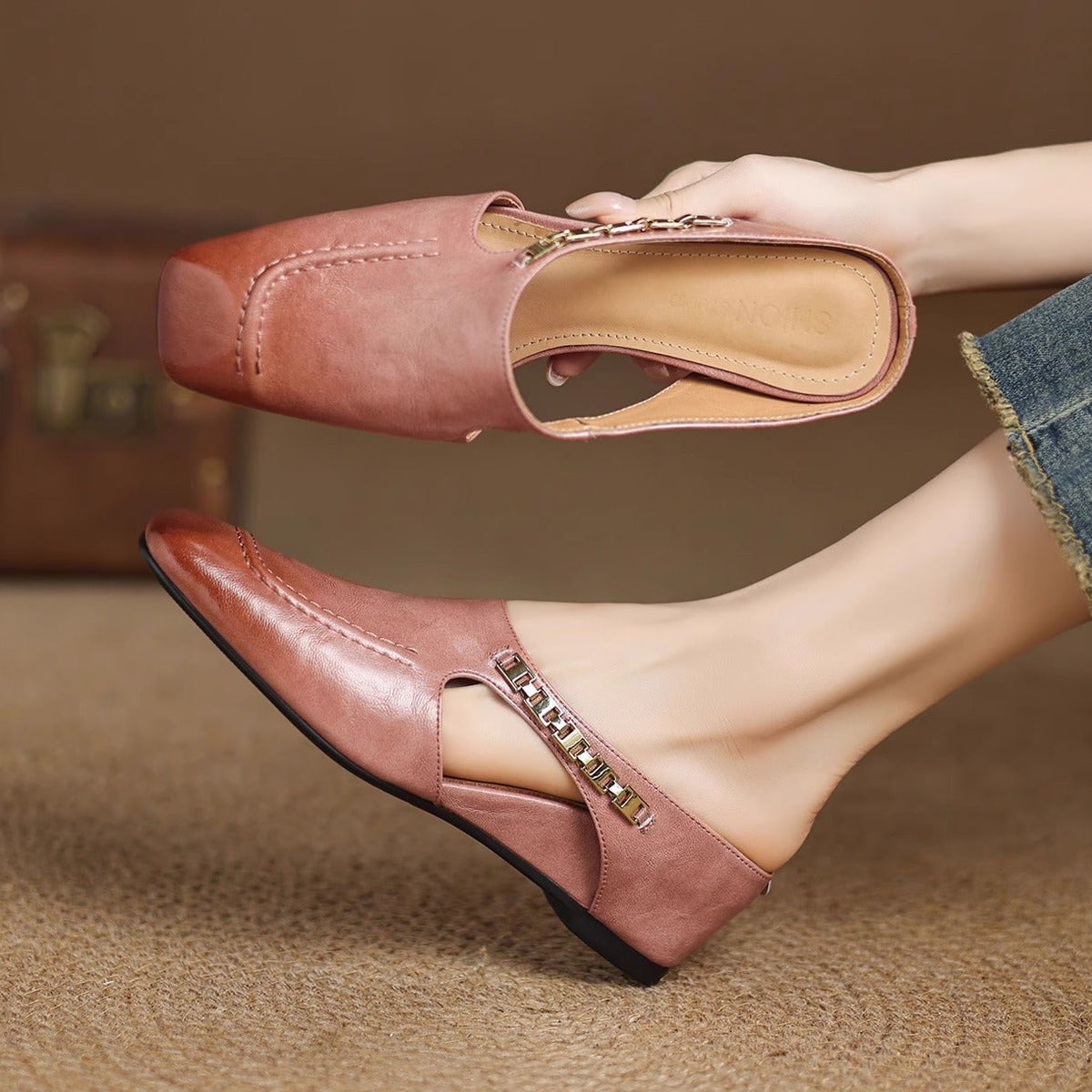 Damskie Klapki Typu Slip-On Z Amortyzowana Wkladka I Odkrytymi Plecami