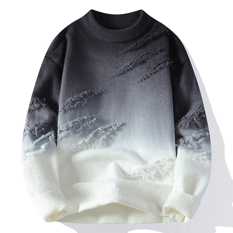 Męski Sweter Z Efektem Ombre I Postrzępionymi Detalami