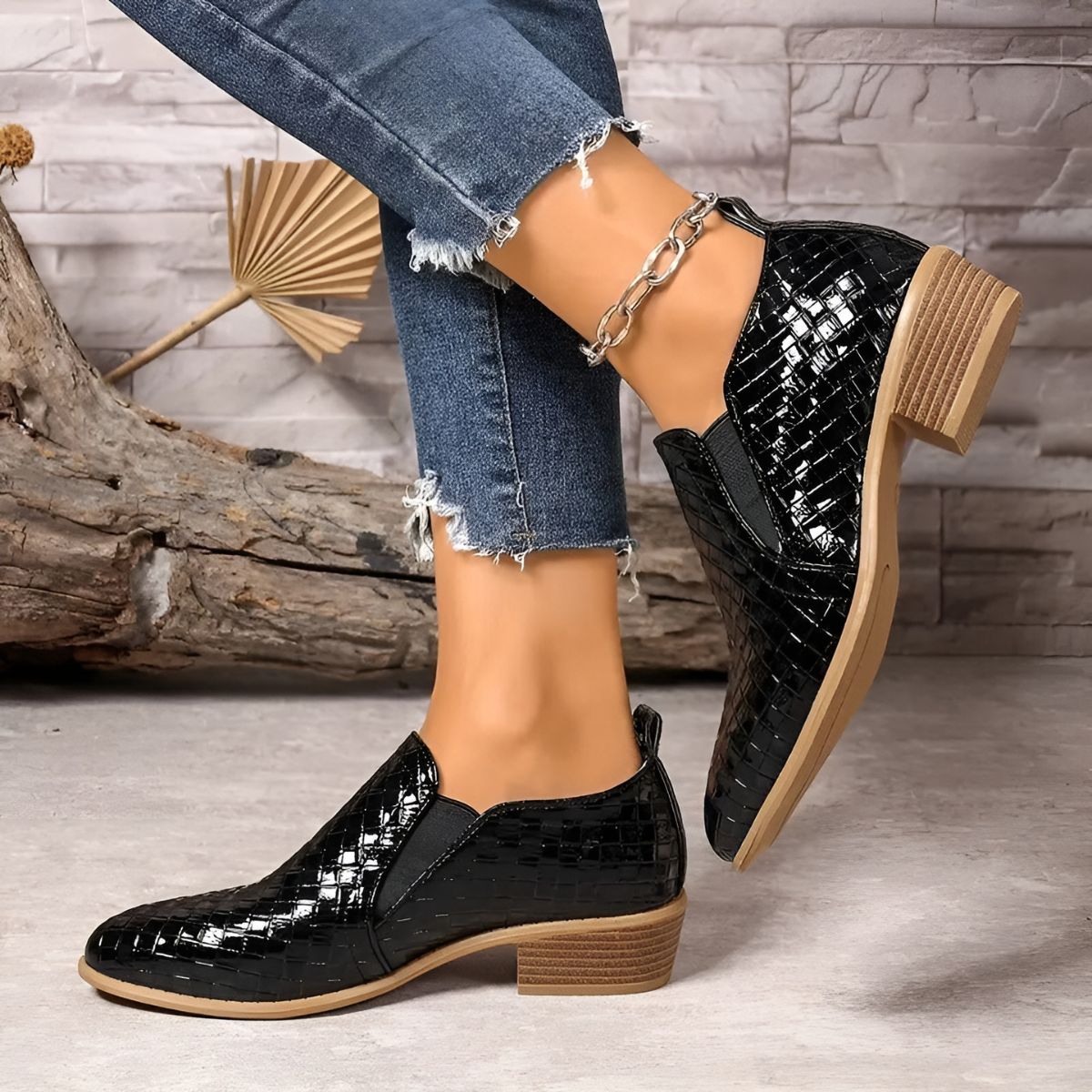 Damskie Buty Typu Oxford Na Niskim Obcasie, Wegańskie, Klasyczne, Czarne