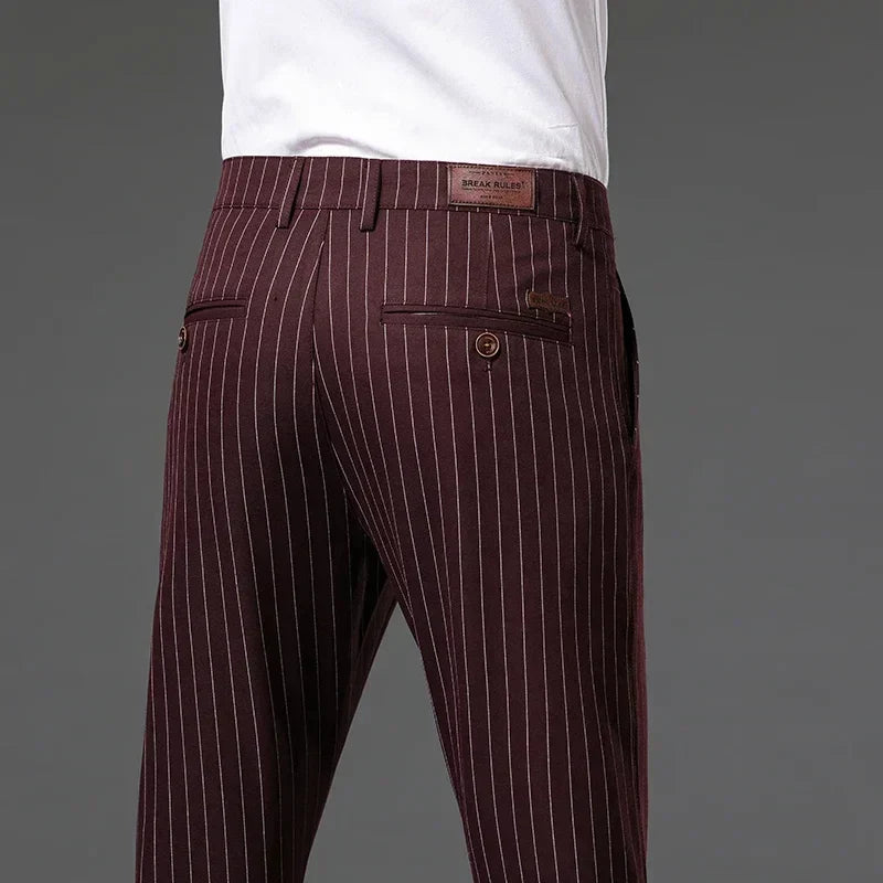 Męskie Spodnie w Paski Slim Fit Stan Średni