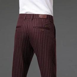 Męskie Spodnie w Paski Slim Fit Stan Średni