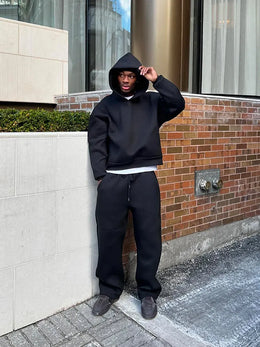 Męski Jesienny Dres Dwuczęściowy Z Bluzą Z Kapturem I Spodniami Jogger O Oversize'owym Kroju