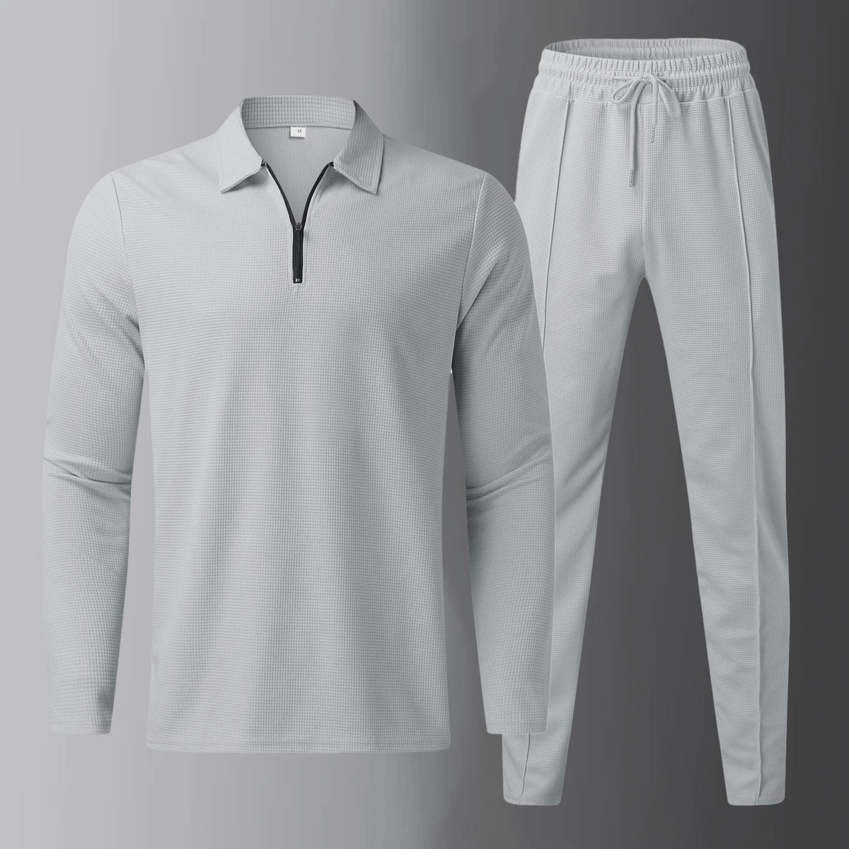 Męski Komplet Casual Long Sleeve Polo Shirt and Jogger Pants Drawstring Waist