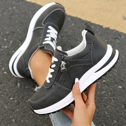Damskie Trampki Na Platformie, Sznurowane, Z Zamkiem Błyskawicznym Z Boku