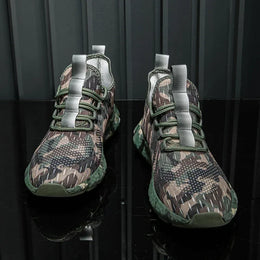 Męskie Sneakersy z Oddychającą Siatką, Wzorem Kamuflażu i Grubą Podeszwą