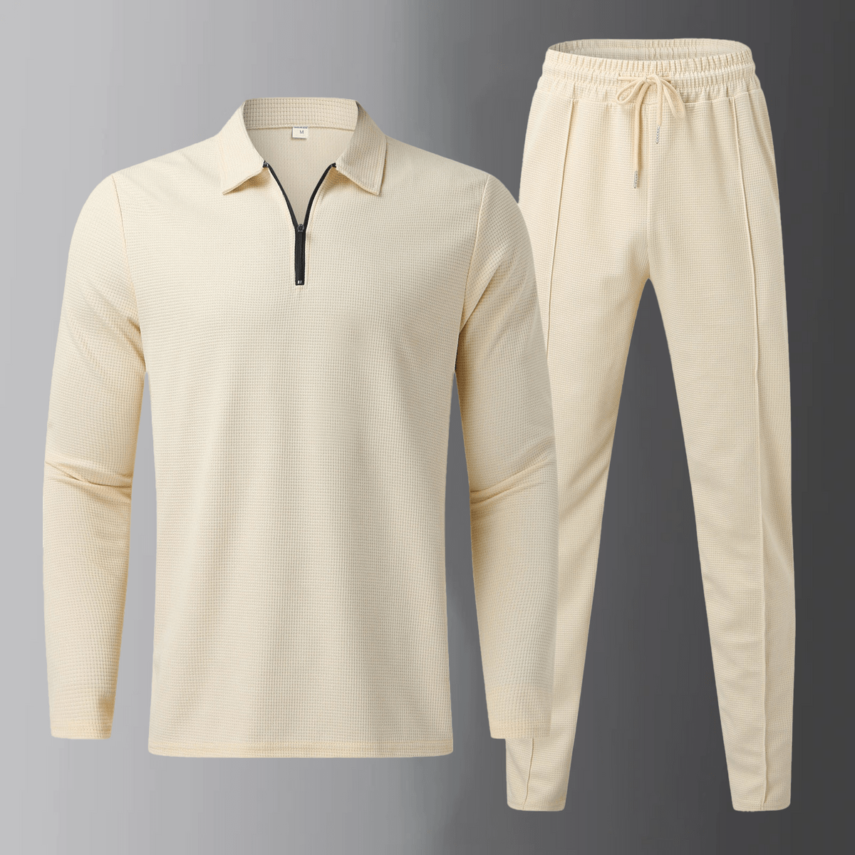 Męski Komplet Casual Long Sleeve Polo Shirt and Jogger Pants Drawstring Waist