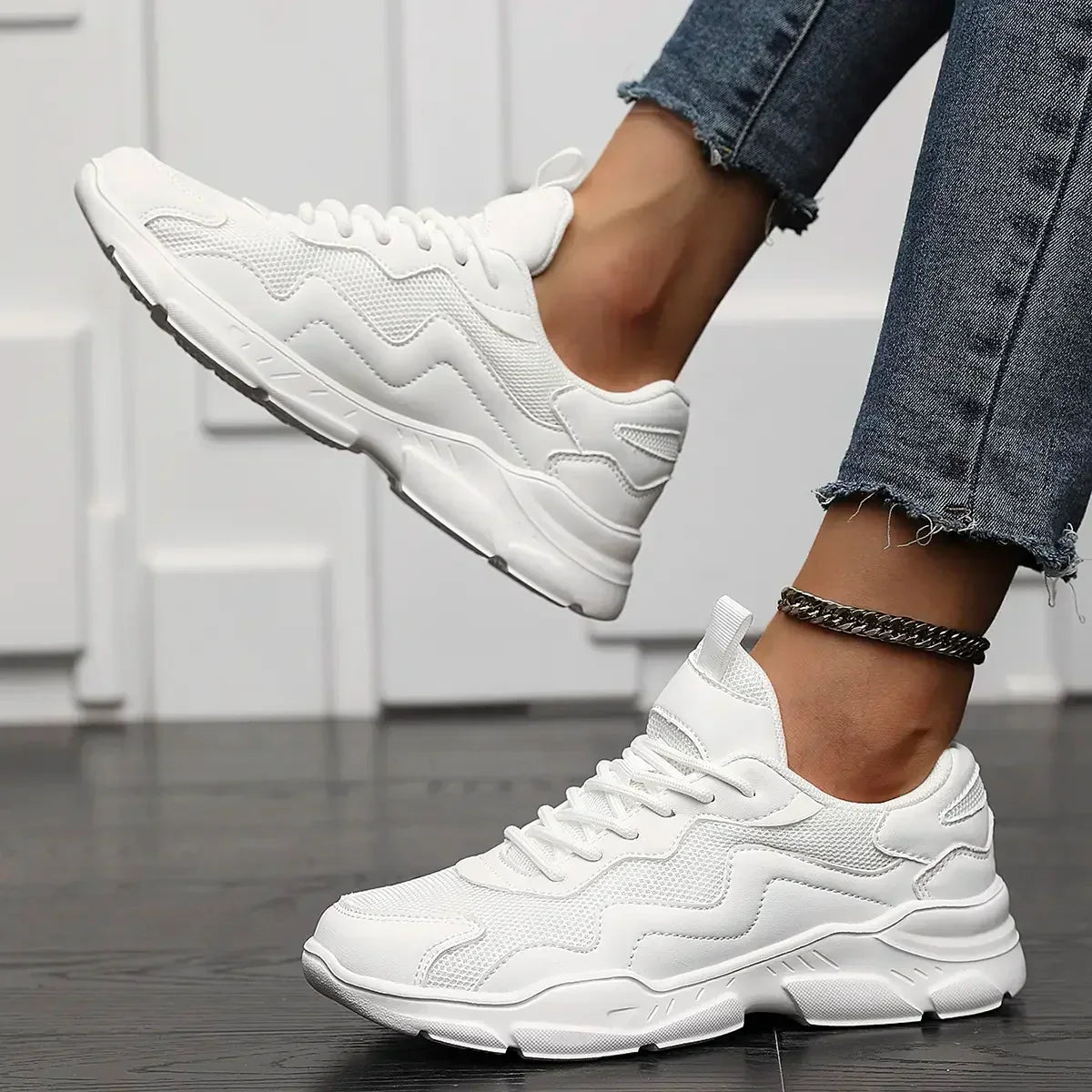 Damskie Buty Do Biegania W Stylu Retro Z Warstwową Siateczką I Amortyzowaną Podeszwą