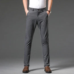 Męskie Spodnie w Paski Slim Fit Stan Średni