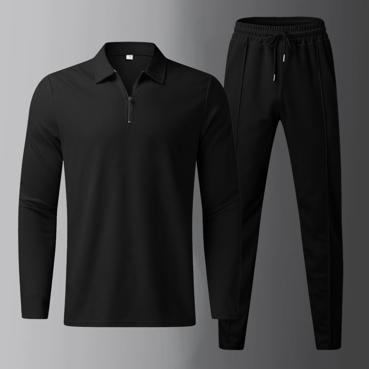Męski Komplet Casual Long Sleeve Polo Shirt and Jogger Pants Drawstring Waist