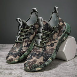 Męskie Sneakersy z Oddychającą Siatką, Wzorem Kamuflażu i Grubą Podeszwą