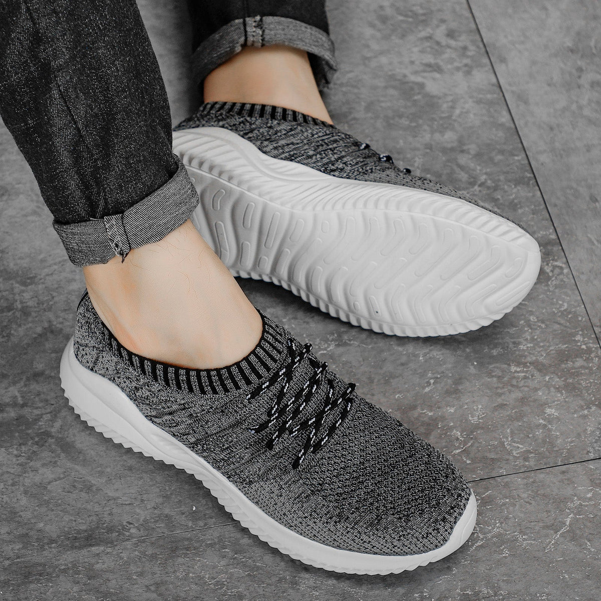 Męskie Sneakersy z Siatki z Elastycznym Kołnierzem i Gumową Podeszwą