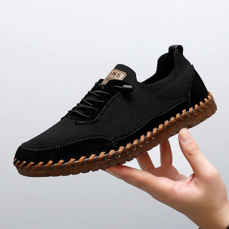 Męskie Sneakersy Sznurowane z Siateczką, Wkładką EVA i Gumową Podeszwą