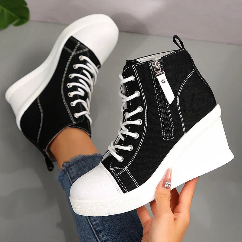 Damskie Sneakersy na Koturnie z Zamkiem Boczny i Sznurowaniem