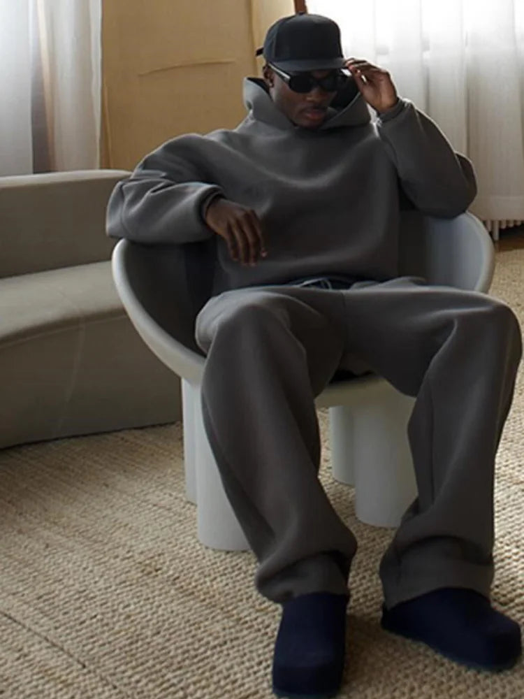 Męski Jesienny Dres Dwuczęściowy Z Bluzą Z Kapturem I Spodniami Jogger O Oversize'owym Kroju
