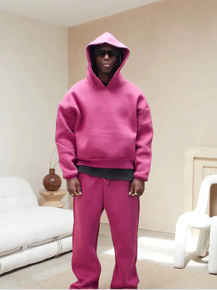 Męski Jesienny Dres Dwuczęściowy Z Bluzą Z Kapturem I Spodniami Jogger O Oversize'owym Kroju
