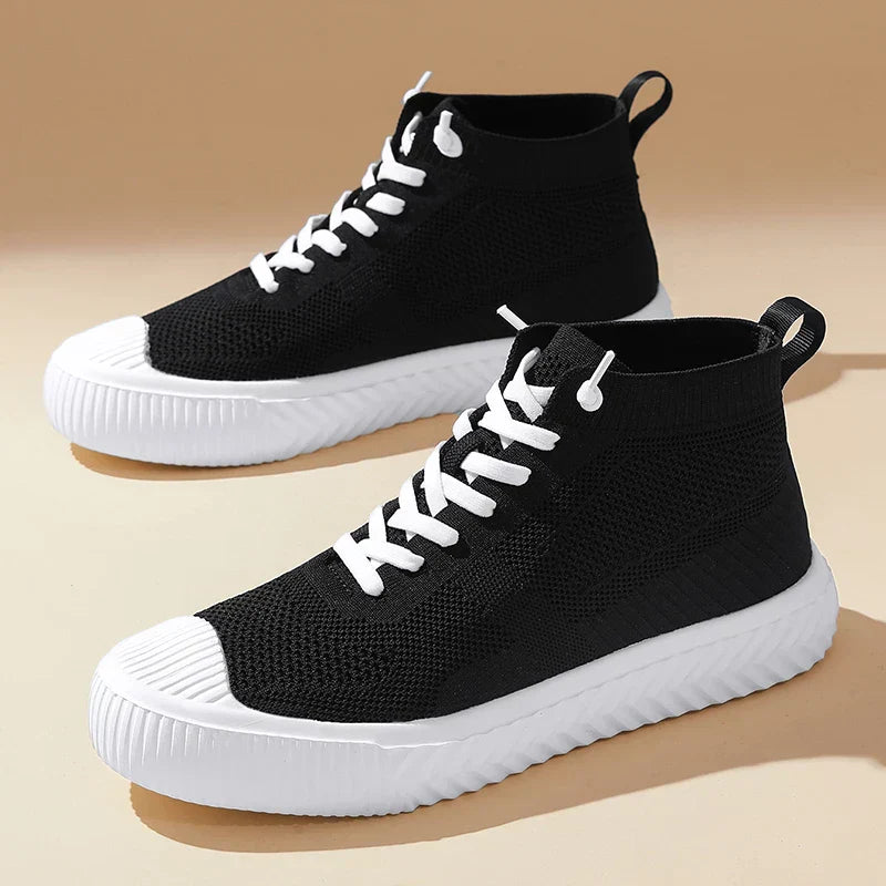 Męskie Sneakersy Wysokie Dzianinowe z Wkładką Ortopedyczną i Systemem Bez Wiązania