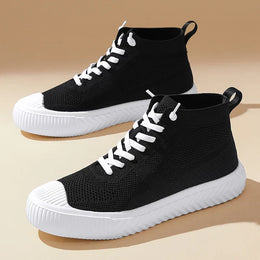 Męskie Sneakersy Wysokie Dzianinowe z Wkładką Ortopedyczną i Systemem Bez Wiązania