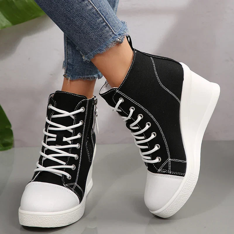Damskie Sneakersy na Koturnie z Zamkiem Boczny i Sznurowaniem