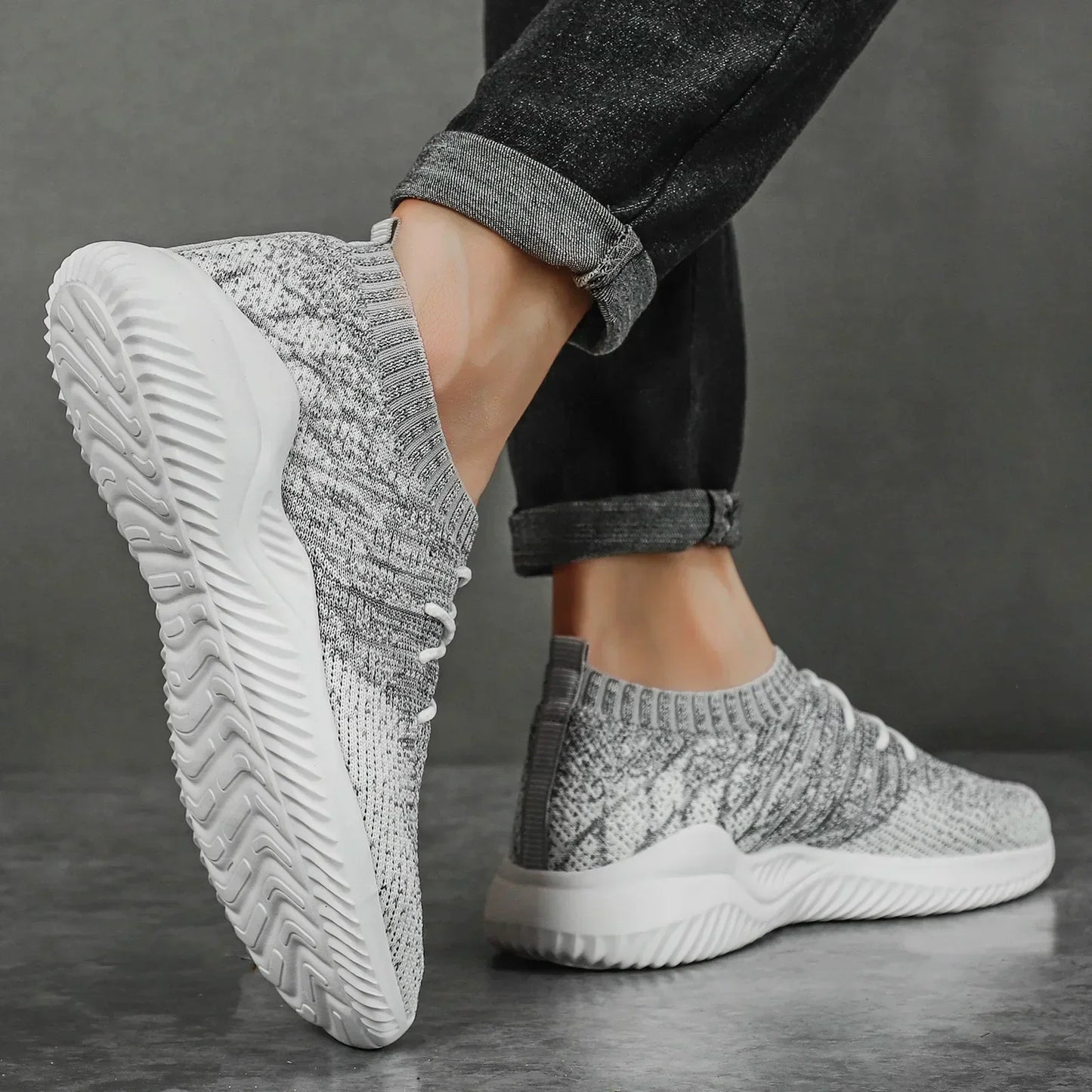 Męskie Sneakersy z Siatki z Elastycznym Kołnierzem i Gumową Podeszwą