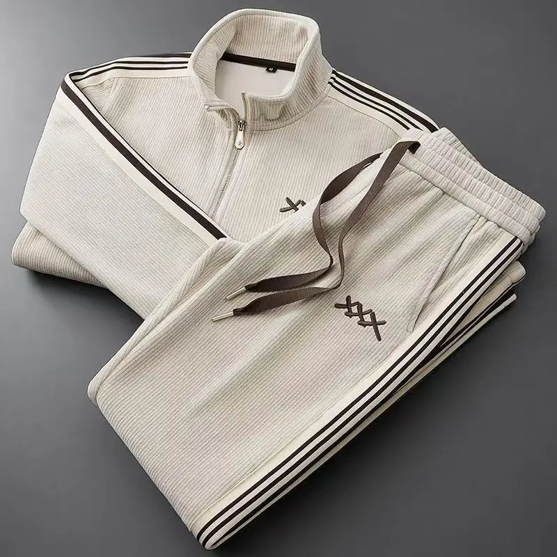 Męski Dres Z Zamkiem Błyskawicznym, Kurtką Z Wysokim Kołnierzem I Zwężanymi Spodniami Typu Joggers