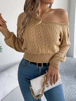 Damski Sweter Jesienny Dekolt Slash Off Shoulder Ściągacze