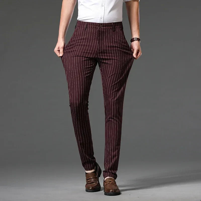 Męskie Spodnie w Paski Slim Fit Stan Średni