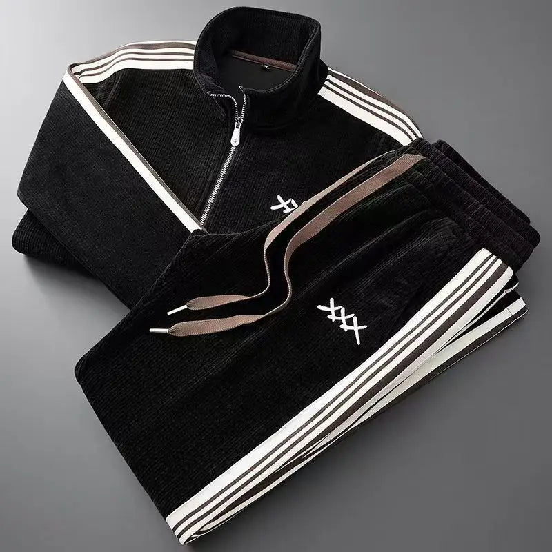 Męski Dres Z Zamkiem Błyskawicznym, Kurtką Z Wysokim Kołnierzem I Zwężanymi Spodniami Typu Joggers