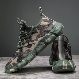 Męskie Sneakersy z Oddychającą Siatką, Wzorem Kamuflażu i Grubą Podeszwą