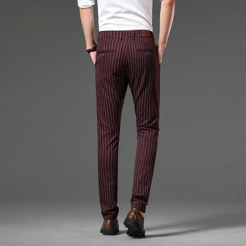 Męskie Spodnie w Paski Slim Fit Stan Średni