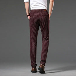 Męskie Spodnie w Paski Slim Fit Stan Średni