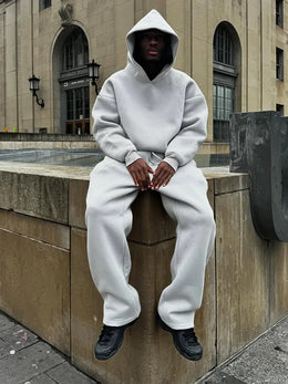 Męski Jesienny Dres Dwuczęściowy Z Bluzą Z Kapturem I Spodniami Jogger O Oversize'owym Kroju