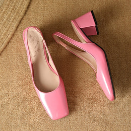 Damskie Buty Na Obcasie Typu Slingback Z Kwadratowym Noskiem I Blokowym Obcasem, Błyszczące Wykończenie