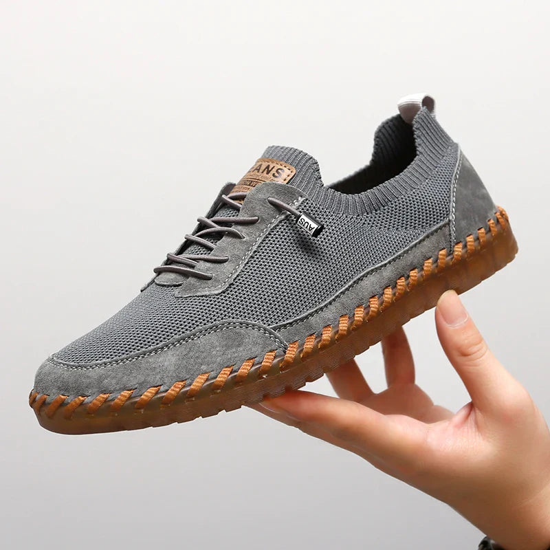 Męskie Sneakersy Sznurowane z Siateczką, Wkładką EVA i Gumową Podeszwą