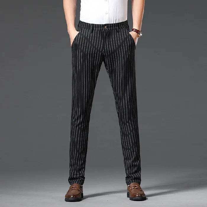 Męskie Spodnie w Paski Slim Fit Stan Średni