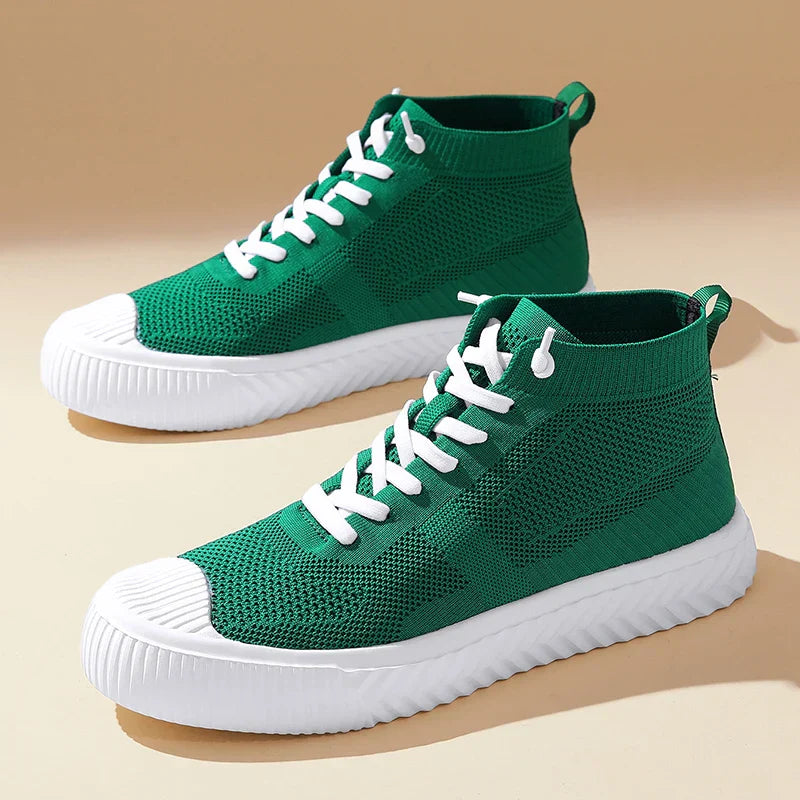 Męskie Sneakersy Wysokie Dzianinowe z Wkładką Ortopedyczną i Systemem Bez Wiązania