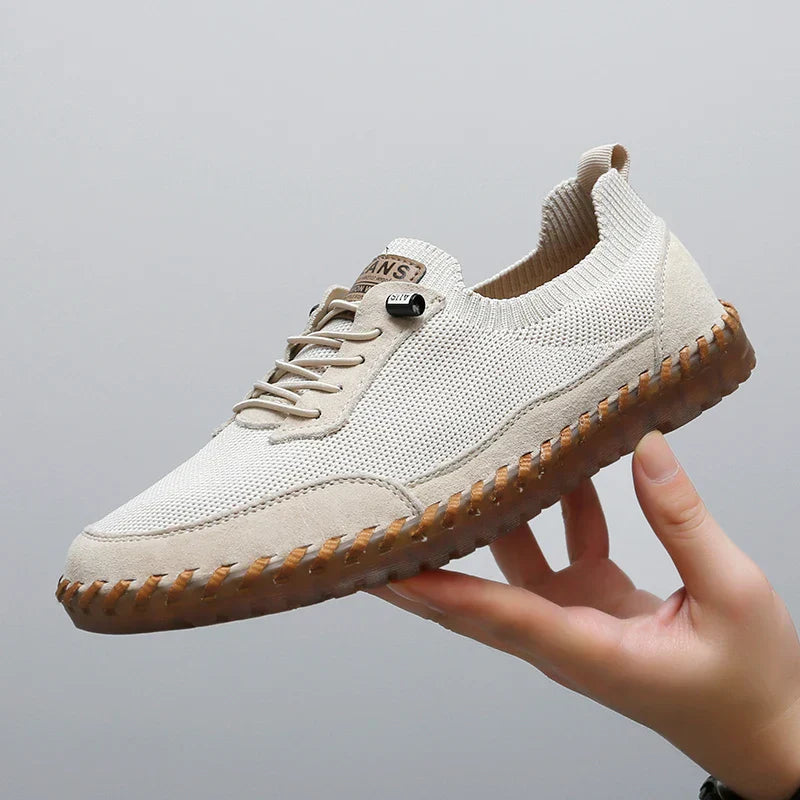 Męskie Sneakersy Sznurowane z Siateczką, Wkładką EVA i Gumową Podeszwą