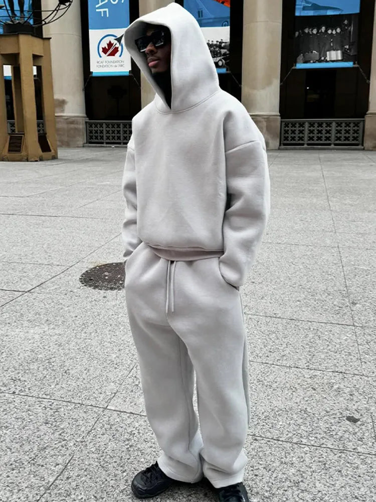 Męski Jesienny Dres Dwuczęściowy Z Bluzą Z Kapturem I Spodniami Jogger O Oversize'owym Kroju