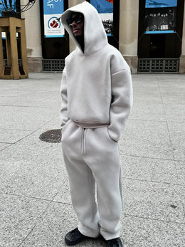 Męski Jesienny Dres Dwuczęściowy Z Bluzą Z Kapturem I Spodniami Jogger O Oversize'owym Kroju