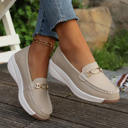 Damskie Mokasyny Na Platformie Gold Bit Slip On Z Elastyczna Podeszwa