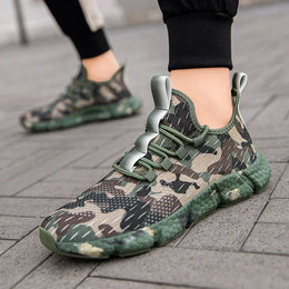 Męskie Sneakersy z Oddychającą Siatką, Wzorem Kamuflażu i Grubą Podeszwą