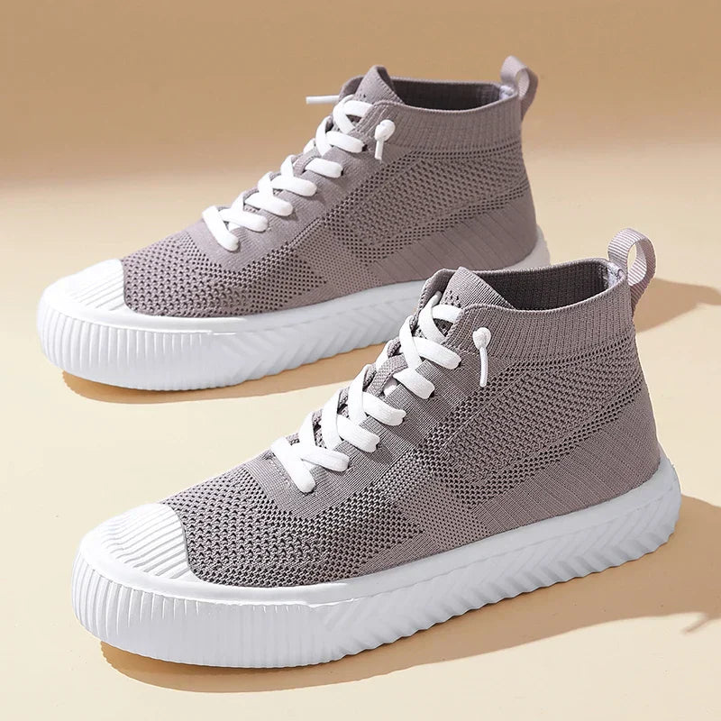 Męskie Sneakersy Wysokie Dzianinowe z Wkładką Ortopedyczną i Systemem Bez Wiązania
