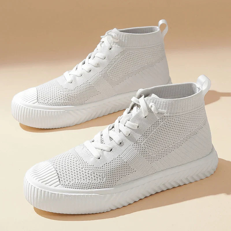 Męskie Sneakersy Wysokie Dzianinowe z Wkładką Ortopedyczną i Systemem Bez Wiązania