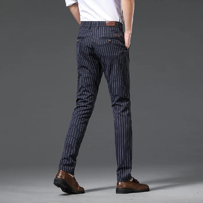 Męskie Spodnie w Paski Slim Fit Stan Średni