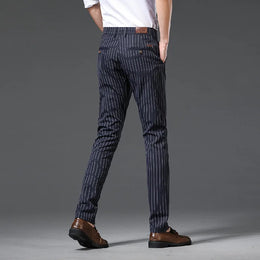 Męskie Spodnie w Paski Slim Fit Stan Średni