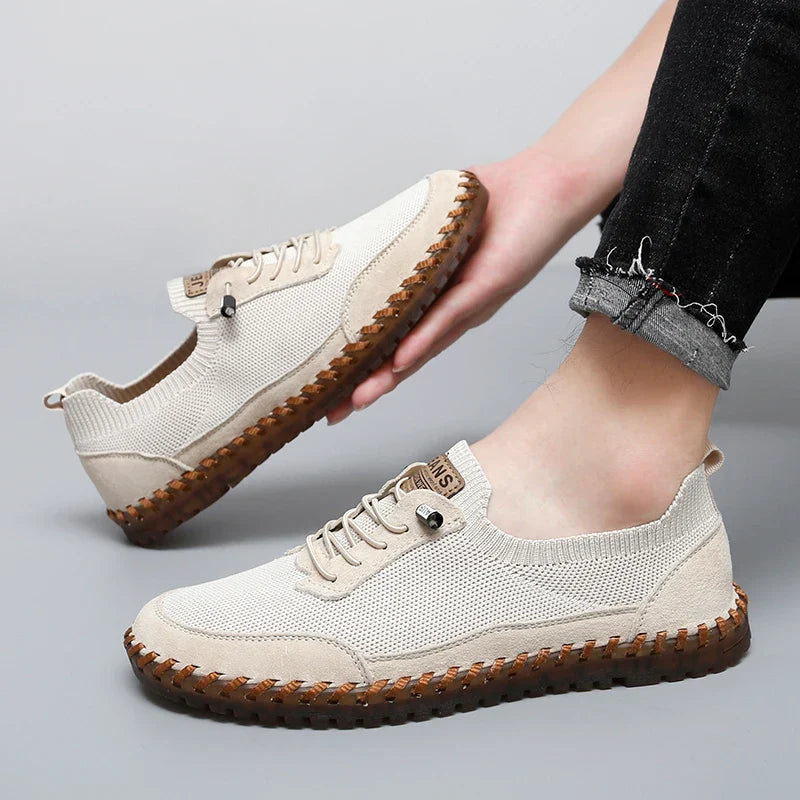 Męskie Sneakersy Sznurowane z Siateczką, Wkładką EVA i Gumową Podeszwą