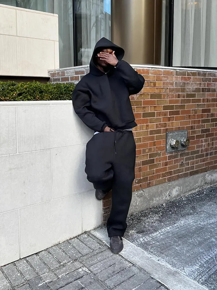 Męski Jesienny Dres Dwuczęściowy Z Bluzą Z Kapturem I Spodniami Jogger O Oversize'owym Kroju