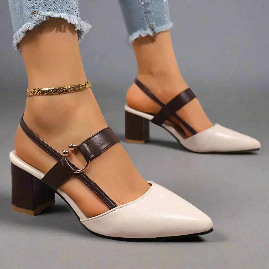Damskie Czółenka Slingback na Słupku ze Wsparciem Łuku Stopy