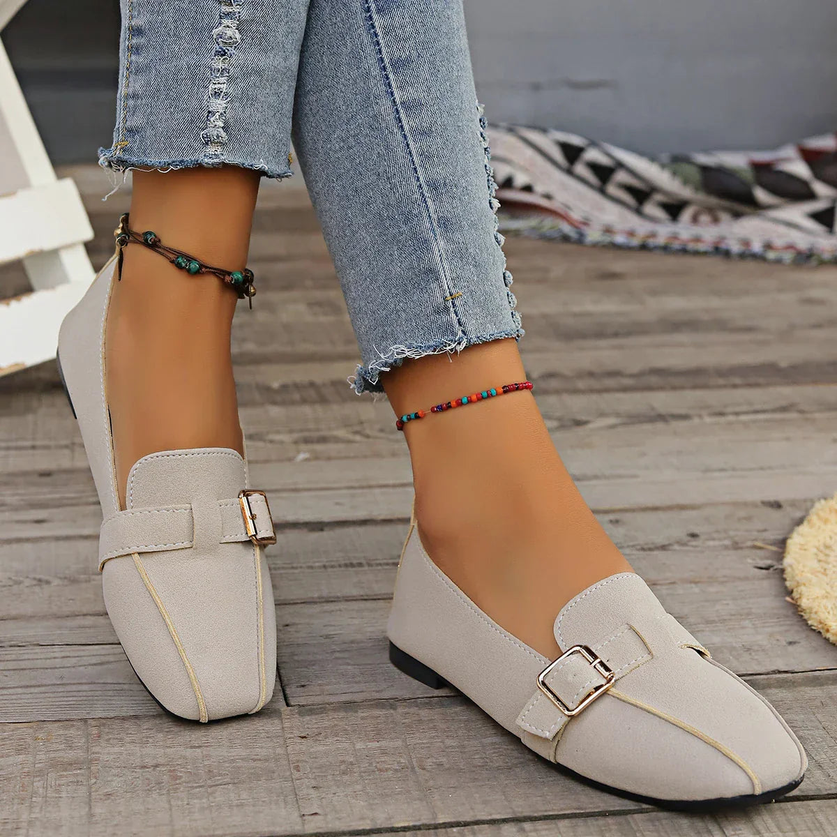 Damskie Mokasyny z Ręcznie Szytym Noskiem Apron, Amortyzowaną Wkładką i Elastyczną Podeszwą