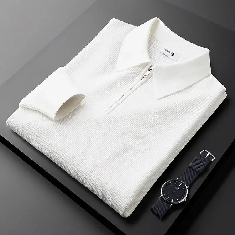 Męska Koszula Dzianinowa Waflowa Z Kołnierzykiem I Zapięciem Na Zamek 1/4